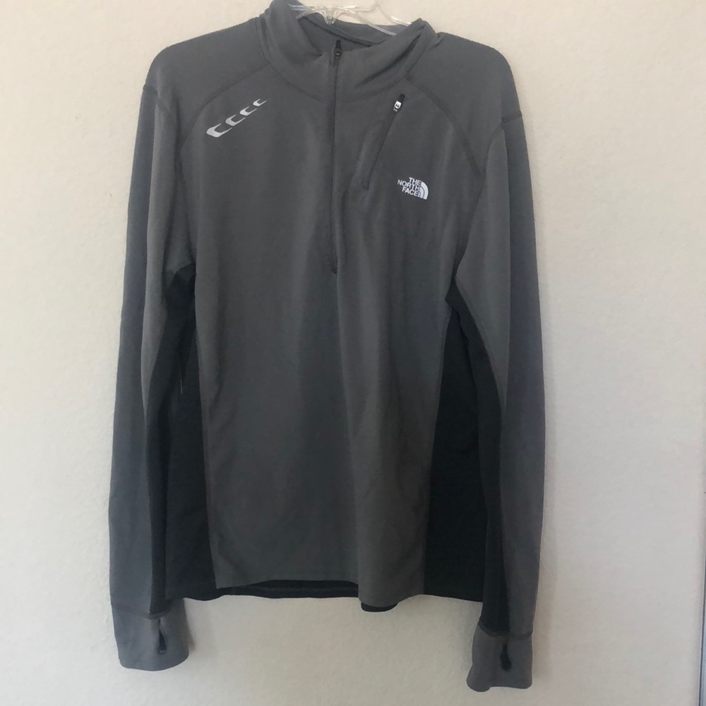 Men’s size large the North face dark gray and a lighter gray quarter zip shirt